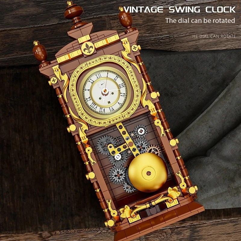 Retro Building Blocks Swing Pendulum Clock Construction Brick Set DIY Construction Toy for Kids Adults Classic Creative Gift