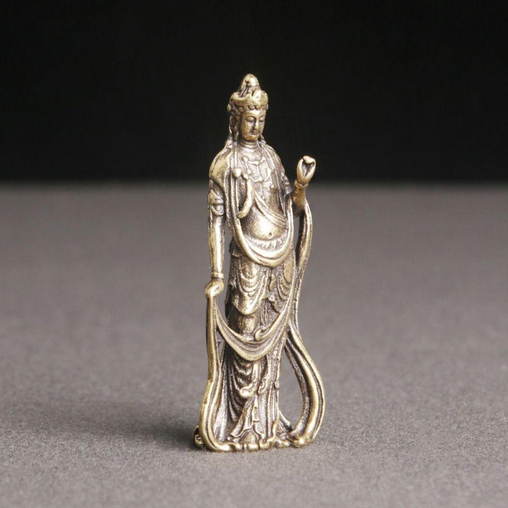 Copper Bodhisattva Statue Antique Standing Bodhisattva Ornaments Guan Yin Buddha Sculptures  Desk