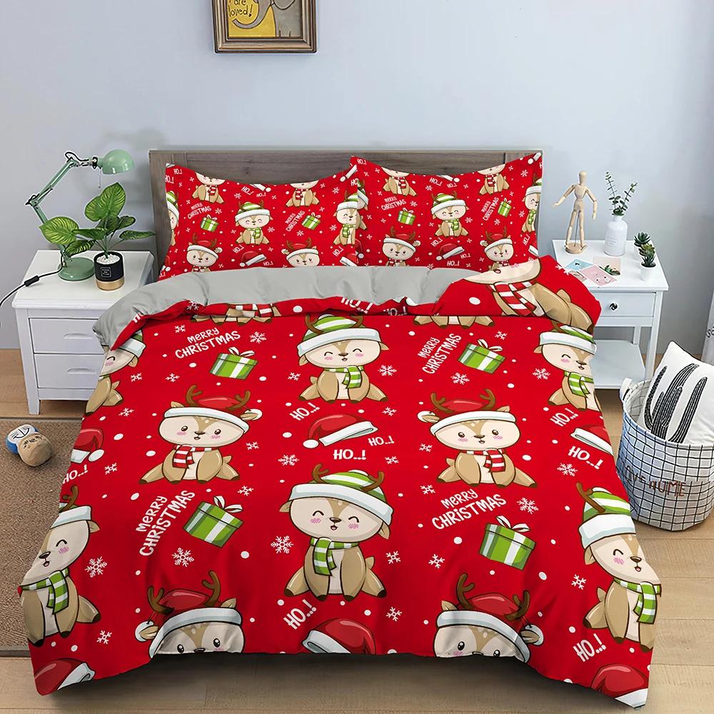 Santa Claus Pattern Bedding Set Christmas Deer Duver Cover Set for Kids Boys Girls Quilt Cover Queen Polyester Comforter Cover