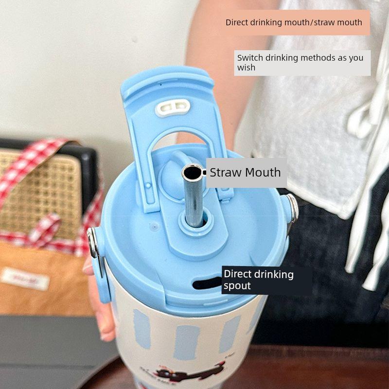 Large-Capacity Thermos Cup for Girls, High-Looking 2024 New Model Straw Cup, Student Portable Water Cup, Giant Size