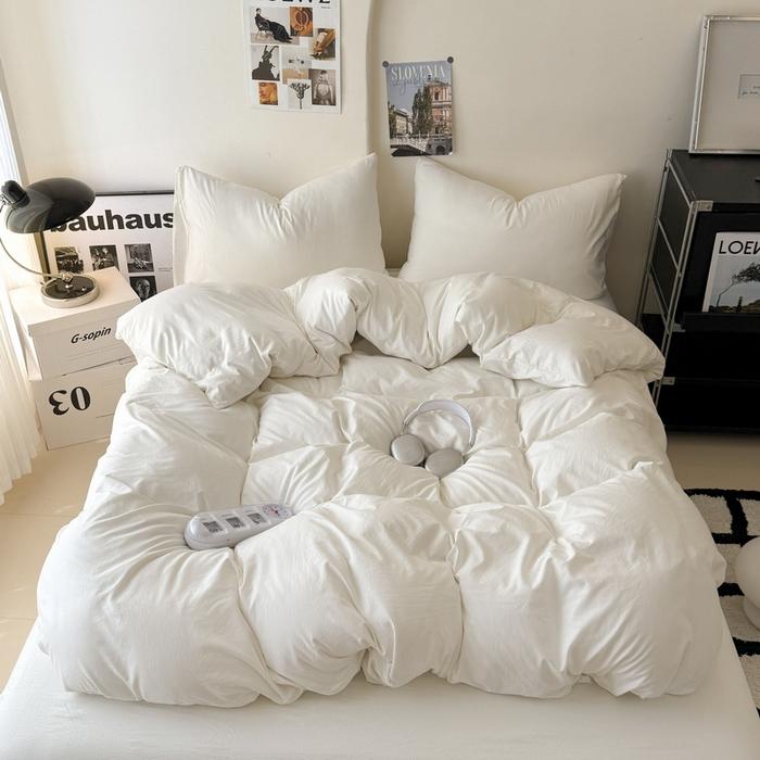 new solid color washed cotton four-piece set Shuangpin student dormitory single bedding three-piece set