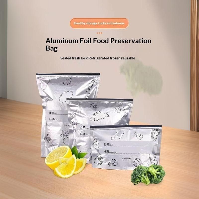 50Pcs Reusable Aluminum Foil Food Storage Bags Leakproof Seal Writable Label Perfect For Freezing Meat Fridge Organization