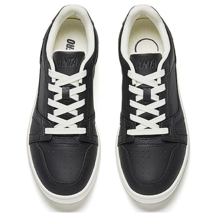 Anta Abrasion Resistant Breathable Low top Skateboard Shoes Men's Black White 112528018-3