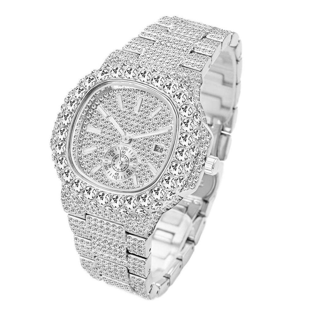 Fashion Iced Out Watches Men Luxury Full Diamond Automatic Date Clock Steel Waterproof Watch Male