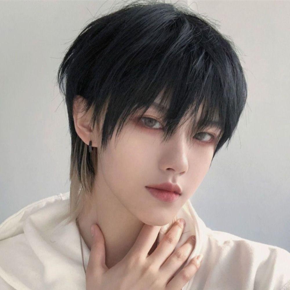 Highlights Long Cosplay Wig Synthetic Anime Men Wigs Wolf Tail Mullet Head Wigs with Bangs Boy