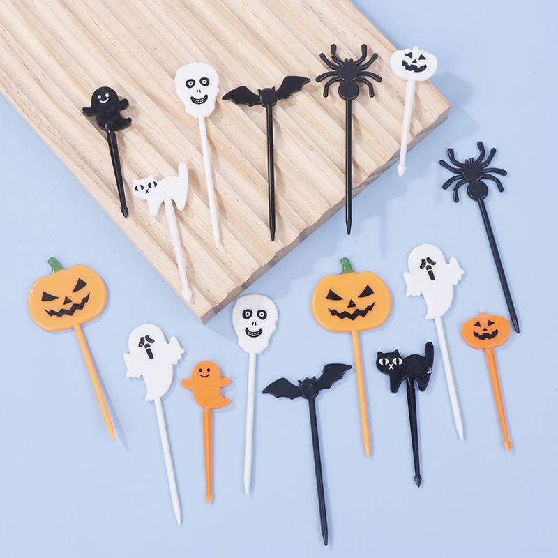 6/10/12 Stück Obstgabel Mini Cartoon Kinder Snack Kuchen Dessert Pick Zahnstocher Bento Mini Mittagessen Halloween Party Dekoration