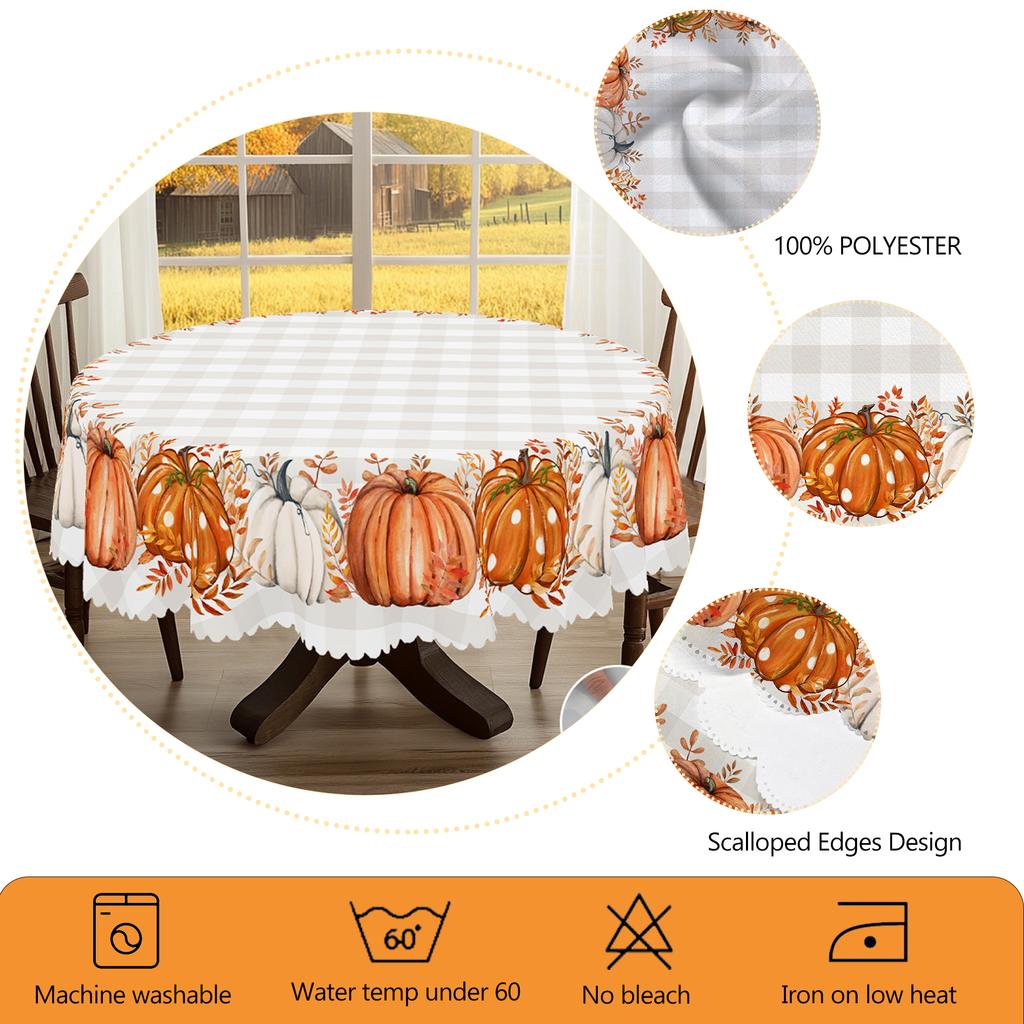 1 sztuka obrusu z nadrukiem o tematyce jesienno-dziękczynnej, wzór dyni i liści klonu, styl farmhouse, odpowiedni na jesienne święto plonów