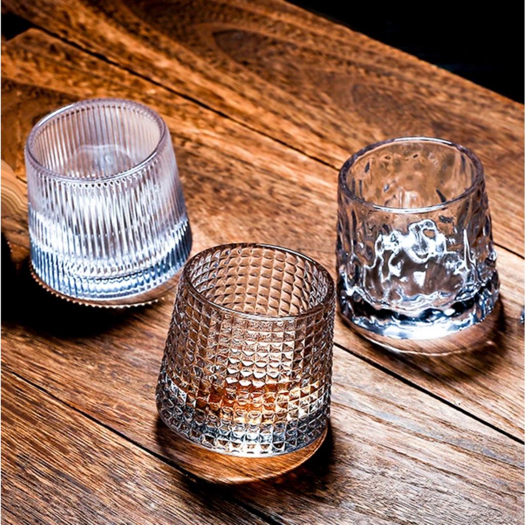 Spinning Whisky Glass Whiskey Tumblers, Old Fashioned Scotch & Bourbon Glasses