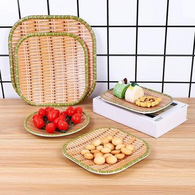 Multiple Sizes Imitation Bamboo Dish Woven Durable Hot Pot Vegetable Plate Easy To Clean Barbecue Plate