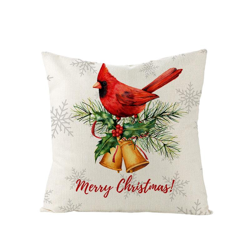 Watercolor Red Christmas Pillow Cover Polyester Printed Holiday Pillow Cartoon Pillow Cover