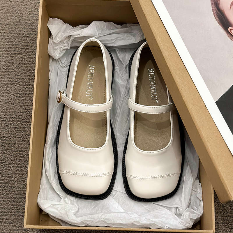 

French flat Mary Jane single shoes women s shoes autumn black small leather shoes new with skirt casual 40 бежевый