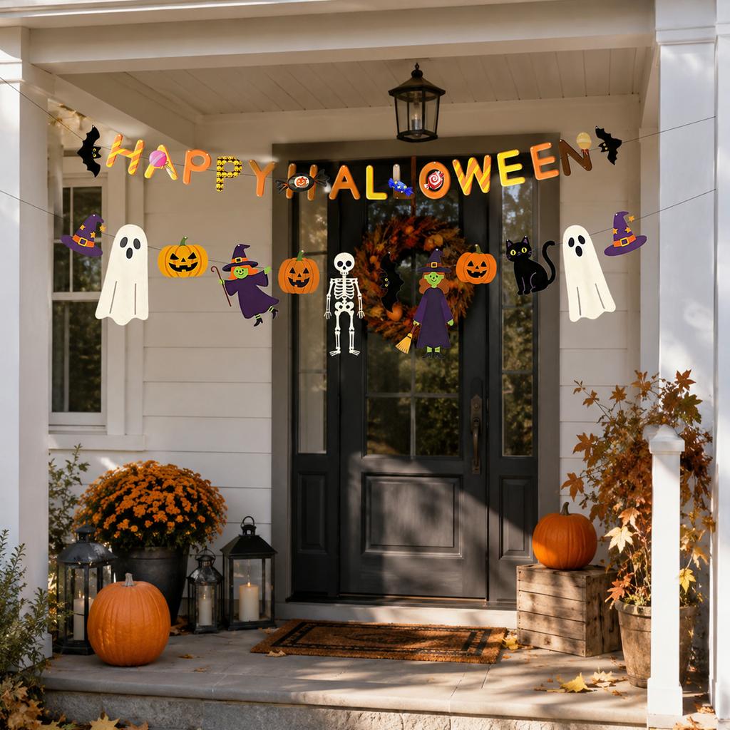 Halloweendekoration med häxa och pumpa - Tematisk girlang för hemmafest