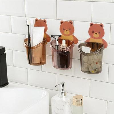 Teddy Bear Wall Mounted Toothbrush Holder Cup Storage Rack Bathroom Supplies