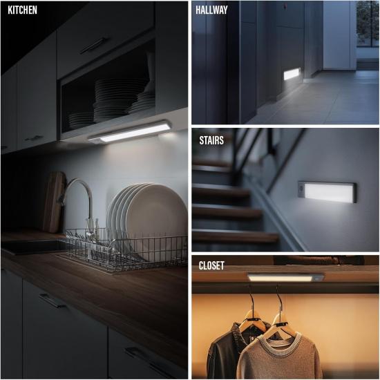 2 Pack Under Cabinet Lighting, 3 Colors & Dimmable Motion Sensor Light Indoor, 900mAh Rechargeable Under Cabinet Lighting Magnetic for Kitchen,