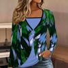 Tops for Women Abstract Print Long Sleeve Fake Two‑Piece Top Fall Casual Slim Pullover Women's Long Sleeve Top