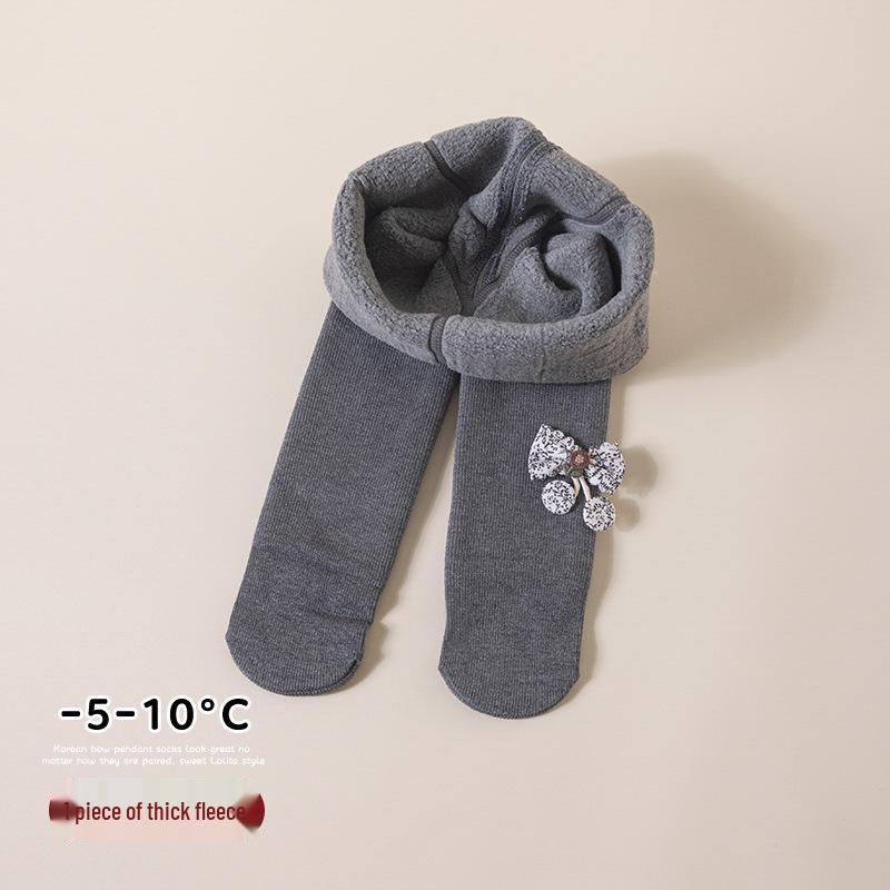 

2025 Новые колготки из ягнячьей шерсти с бантиком для девочек - Теплые детские носки для осени/зимы XS 65-80cm