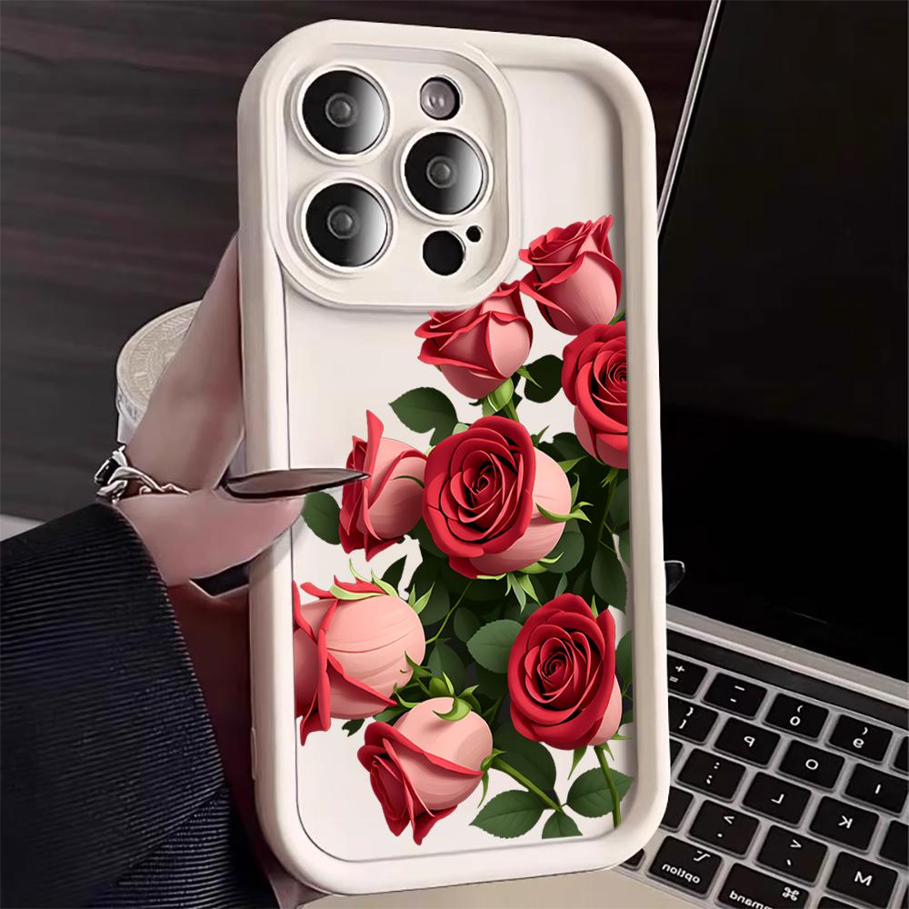Romantic Red Rose Phone Case For iPhone 17 16 15 14 13 12 11 Pro Max For iPhone 16 15 14 7 8 Plus XS XR X Silicone Bumper Cover