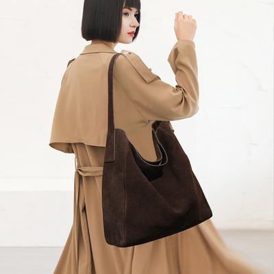 Suede Autumn and Winter Suede Matte Tote Bag, First-layer Cowhide Large-capacity High-end Shoulder Bag.