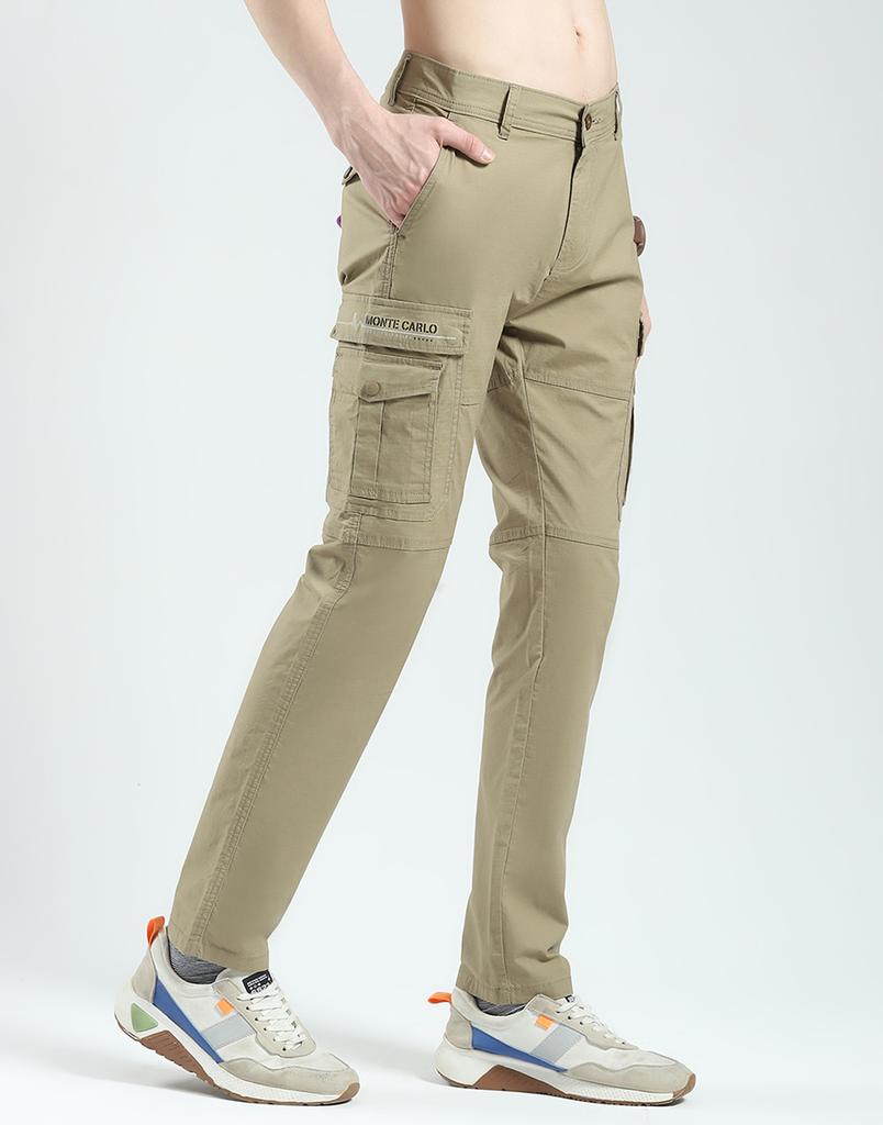 MONTE CARLO Herren Einfarbig Schlank Geschnitten Cargo Khaki 30
