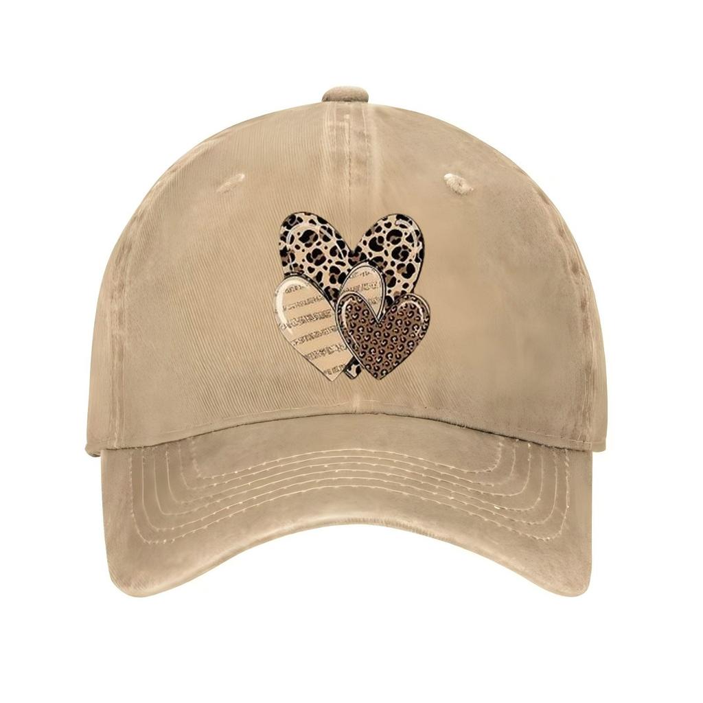 Leopard Print Hearts Baseball Cap Unisex Adjustable Cotton Casual Wash Style Summer Sun Hat