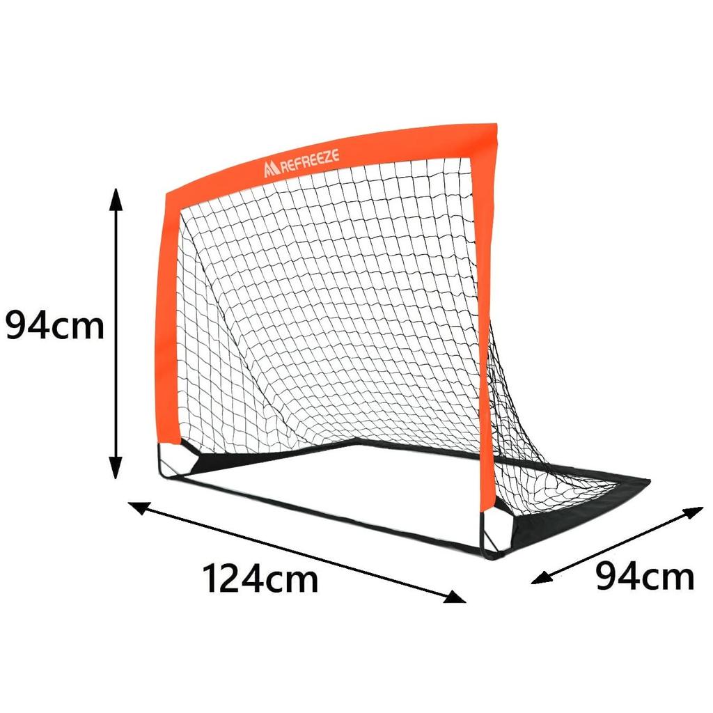 REFREZE Folding Soccer Goal with Storage Portable for Indoor and Outdoor Use Set of Bag, (124x94cm, Orange, 2)