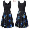 Robe d'été sans manches en coton à imprimé floral rétro pour femme, col rond, style vintage