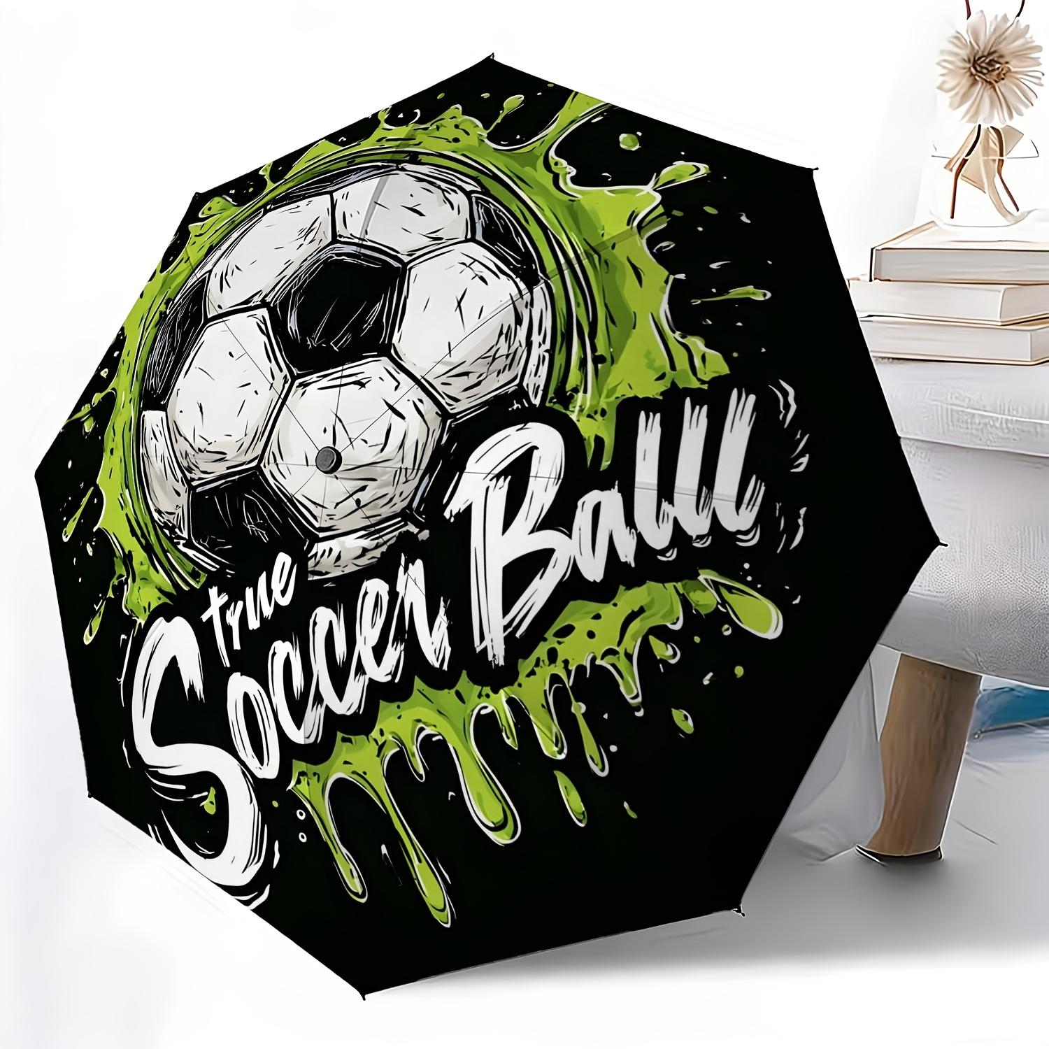 

1pc Green Wave Football True Passion Portable Folding Umbrella for Home Use, Durable Iron Frame Structure with Iron Rod Design