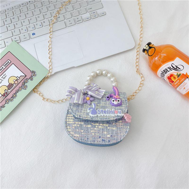 Cute Pu Leather Children's Handbag With Floral Sequins Princess Series Shoulder Bag For Toddlers