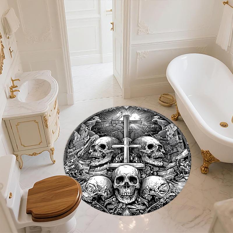 Skull pattern round rug,Carpet Rug for Living Room Bedroom Sofa Playroom Decor,Non-slip Floor Mat,Holiday Gifts and Birthday Gifts