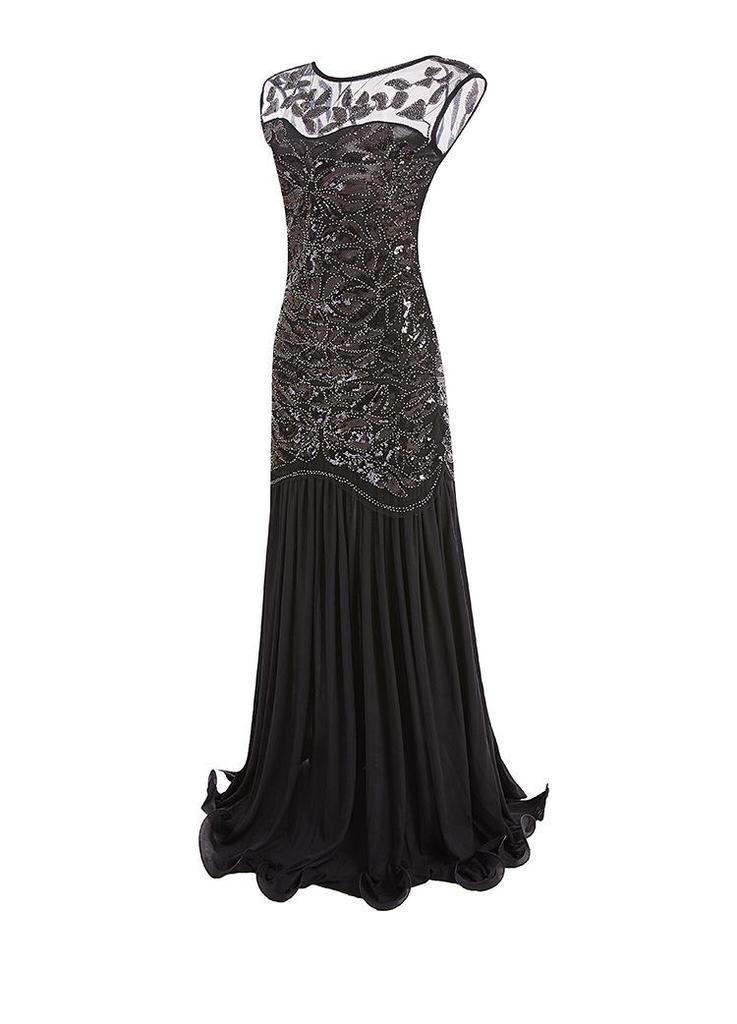 Retro-Pailletten-Perlen-Abendkleid mit Rüschen, 1920er Jahre