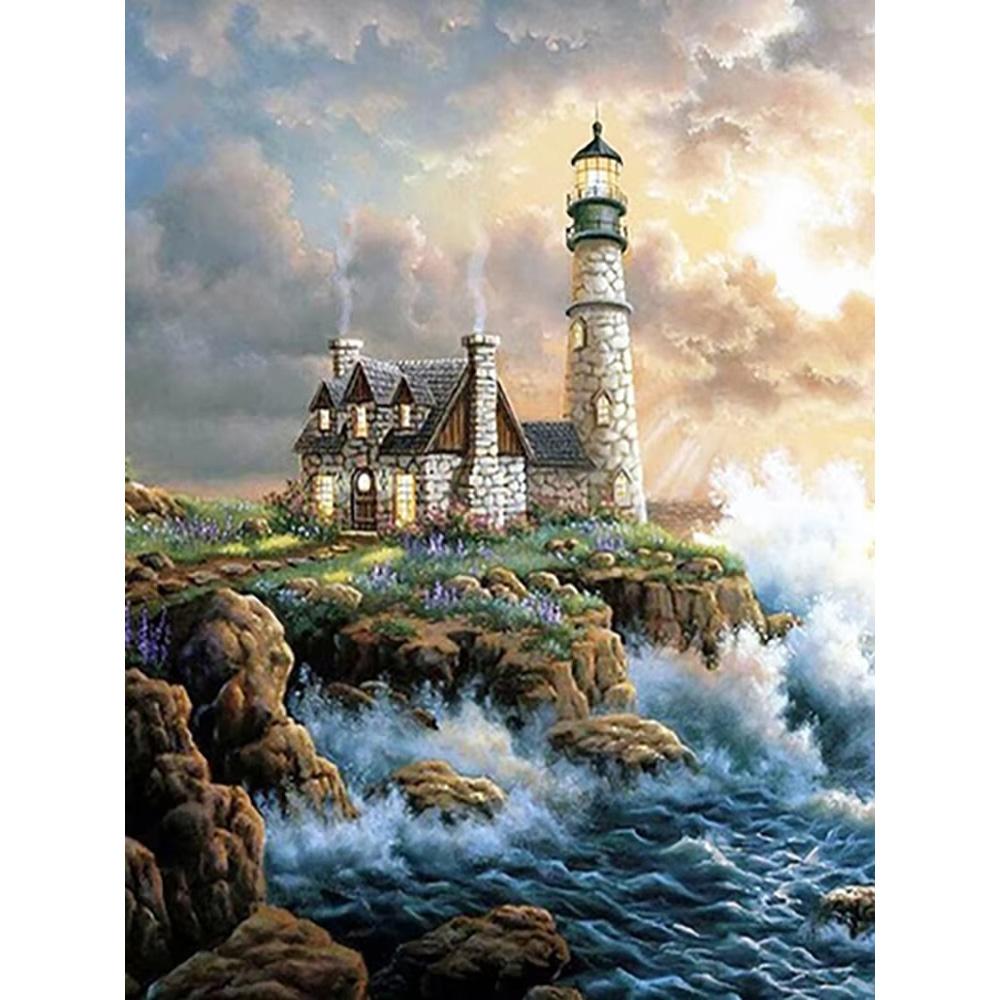 5D DIY Diamond Painting Sea Scenery Architecture Diamond Embroidery Painting Full Round Diamond Mosaic DIY Home Decor Gifts