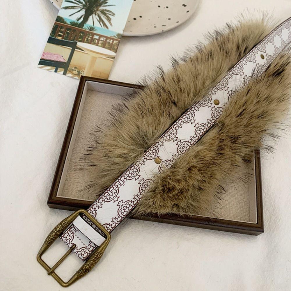 PU Leather Furry Waistband Rivet Y2K Waistband Fashion Plush Belt  Female/Girls