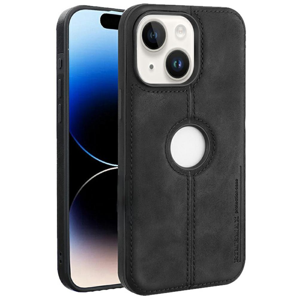For iPhone 14 Case Central Axis with Logo Cutout PU Leather+PC Phone Back Cover