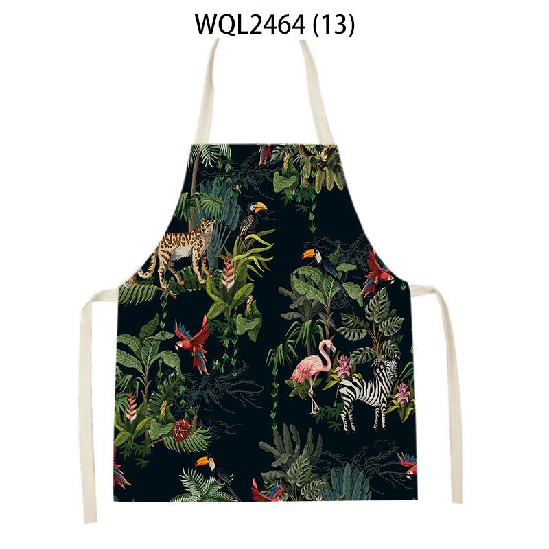 Tropical Plants Pattern Kitchen Aprons for Women Men Cooking Linen Sleeveless Animal Zebra Monkey Apron Baking Accessories Bibs