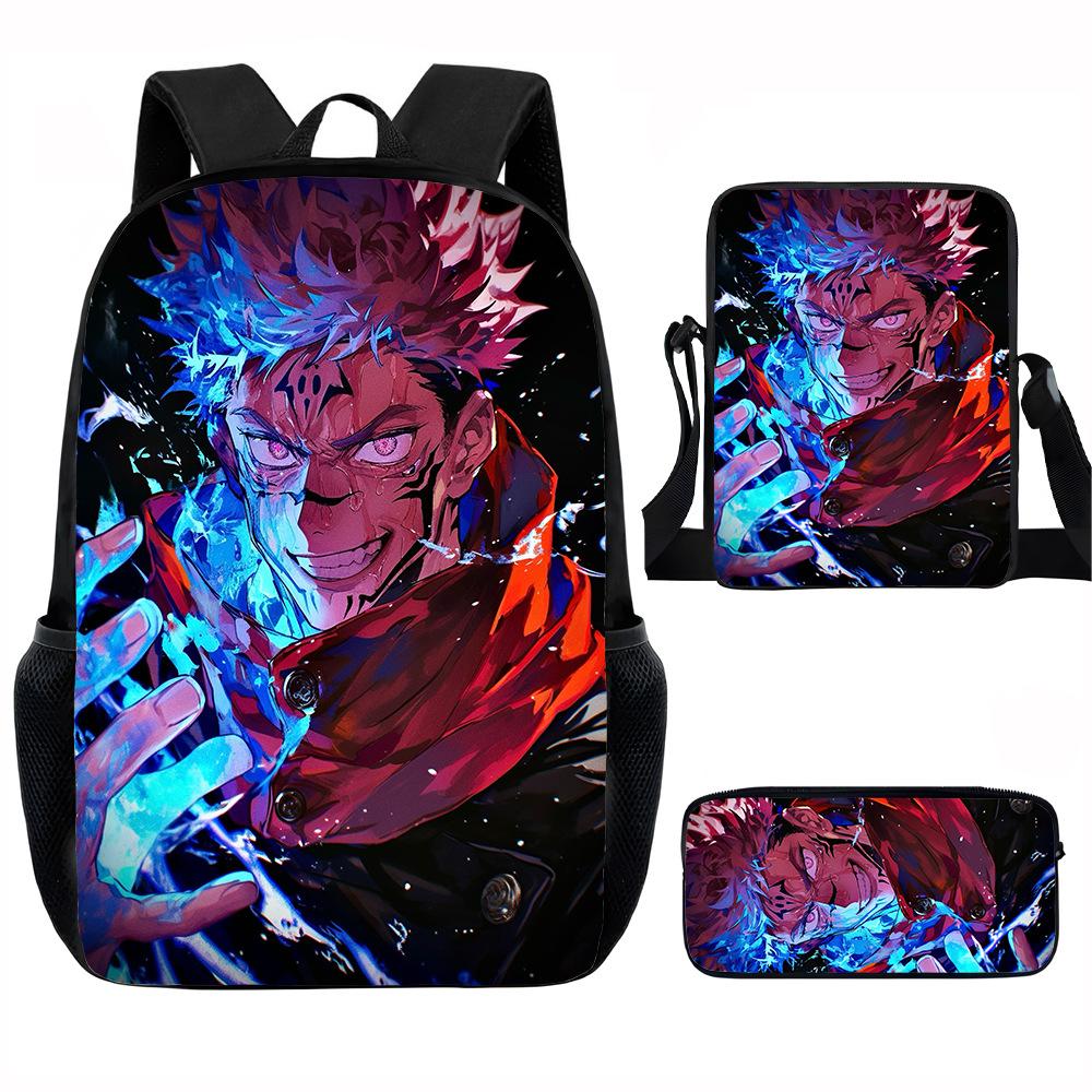 J-Jujutsu Kaisen 3pcs Set Backpack 40cm/15.7inch School Bags Shoulder Bag Pencil Case Computer Book Bag for Boys Girls Best Gift