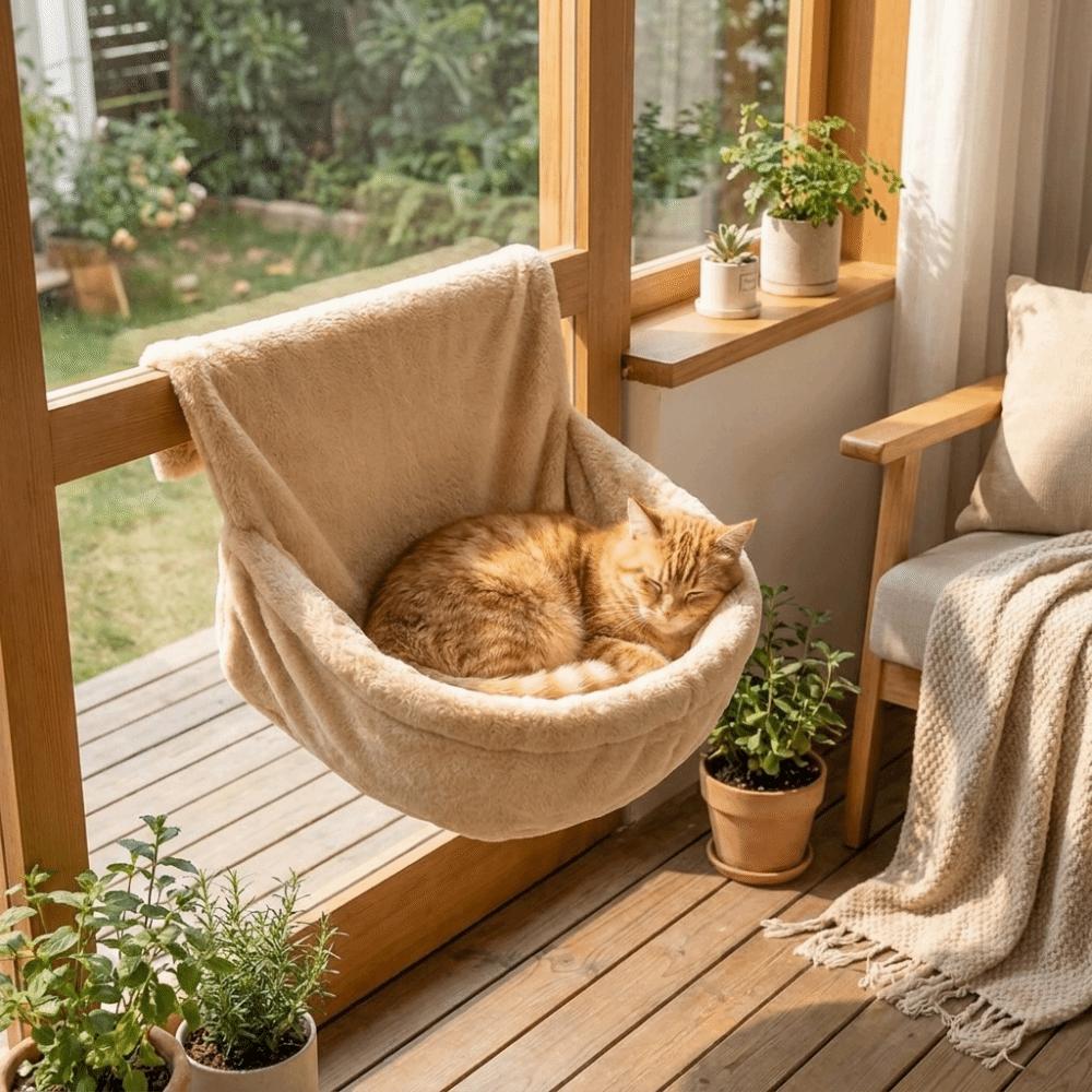 Semicircle Hanging Cat Bed Warm Plush Plush Sleeping Nest Cat Sleeping Bag Balcony Railing