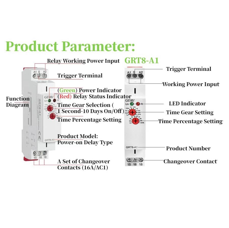 2026+ Delay Timer Switch 12V-240V Mini Power on Delay Time Relay DIN Rail Type GRT8-A1