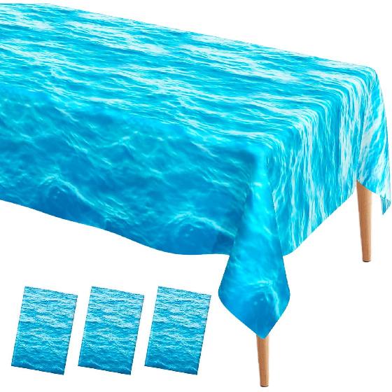 Ocean Waves Tablecloth, 2 Pieces Plastic Ocean Table Cloth Disposable Water Print Table Cover Blue Sea Rectangle Tablecloths for Beach Pool Birthday