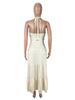 Sexy V-Neck Ruffle Halter Tie Long Dress Two-Piece Set for Women