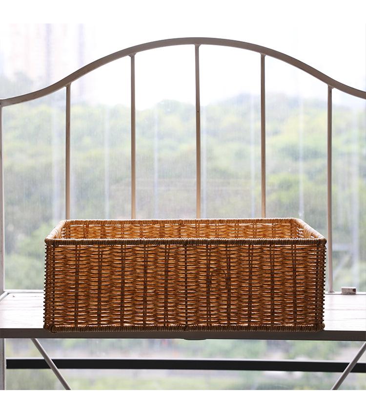 Coș de depozitare de birou în stil nordic cu împletitură de ratan pentru măsuța de cafea din living