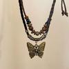 Bohemian Butterfly Pendant Choker Multilayer Pull String Handwoven Necklace Adjustable Length Clavicle Chain Jewelry