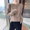 Women's Soft Cashmere Sweater, Round Neck, Diamond Jacquard, Thick Knit, Loose Fit, Base Layer