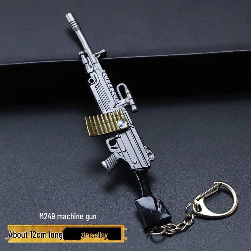 PUBG Peace Elite Chicken Dinner Anime Keychain Alloy Model Gun Toy Pendant