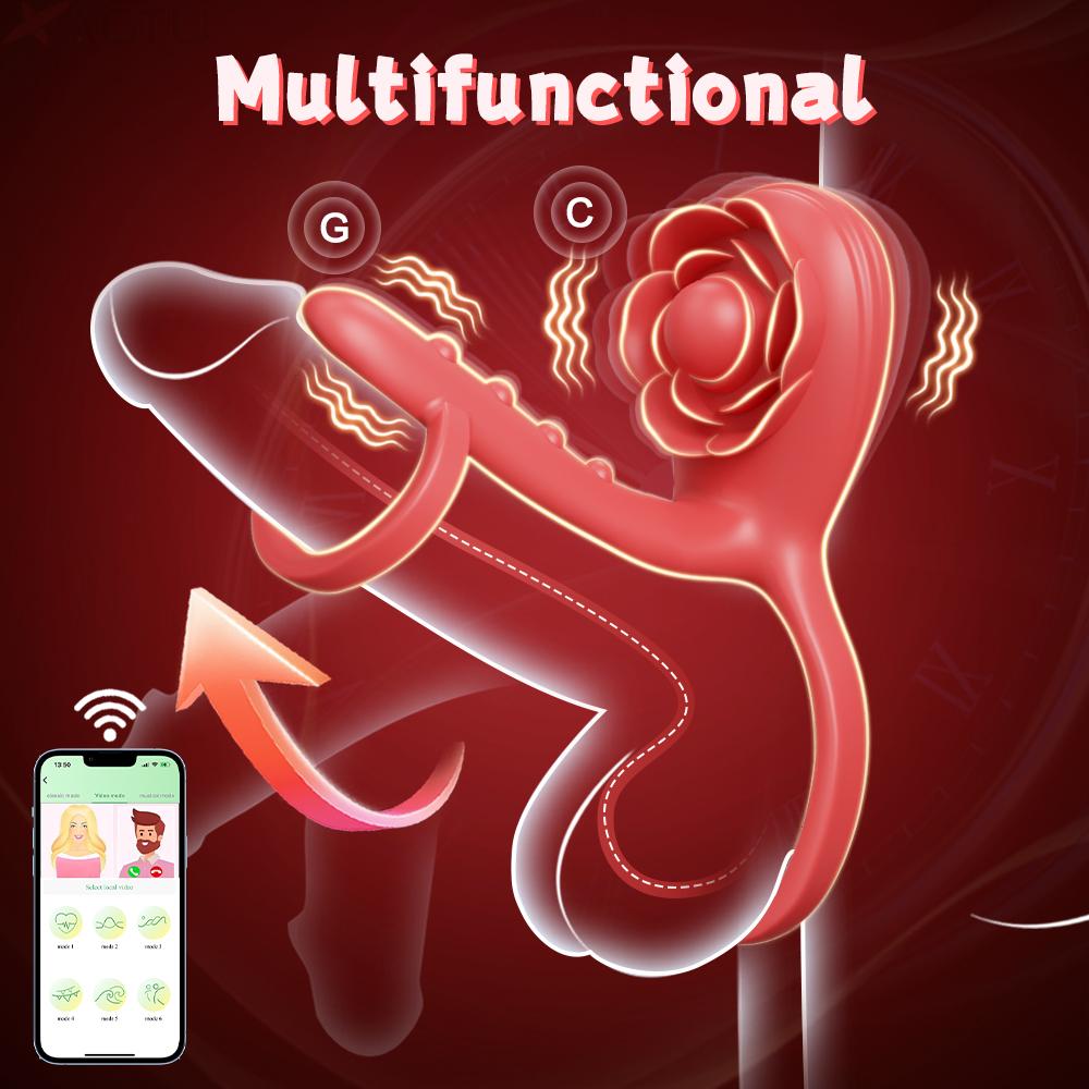 APP Rose-Vibrating Corking for Men Ejaculation Delay Penetration Dick Double Penis Rings Perineum Stimualtor Sex Toy for Men