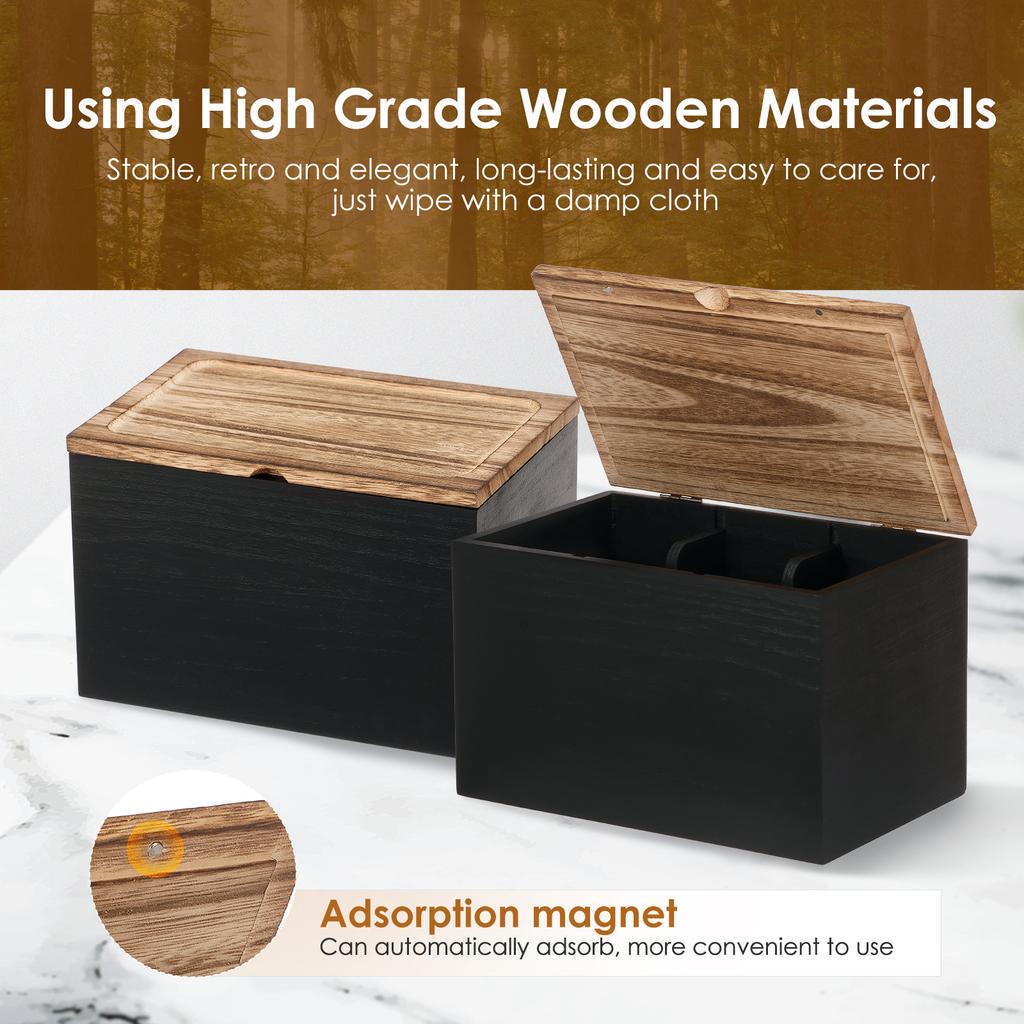 Wood Tampon Holder Sanitary Napkin Storage Bin with Lid and 2 Removable Dividers Feminine Product Organizer for Kitchen Bathroom