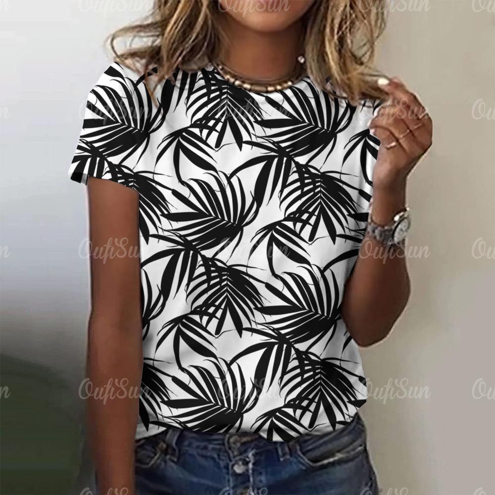 Plant Printed Women's T-shirt Hawaiian Style 3D Digital Printed Women's Casual Short Sleeved Top Factory Direct Sales KTB