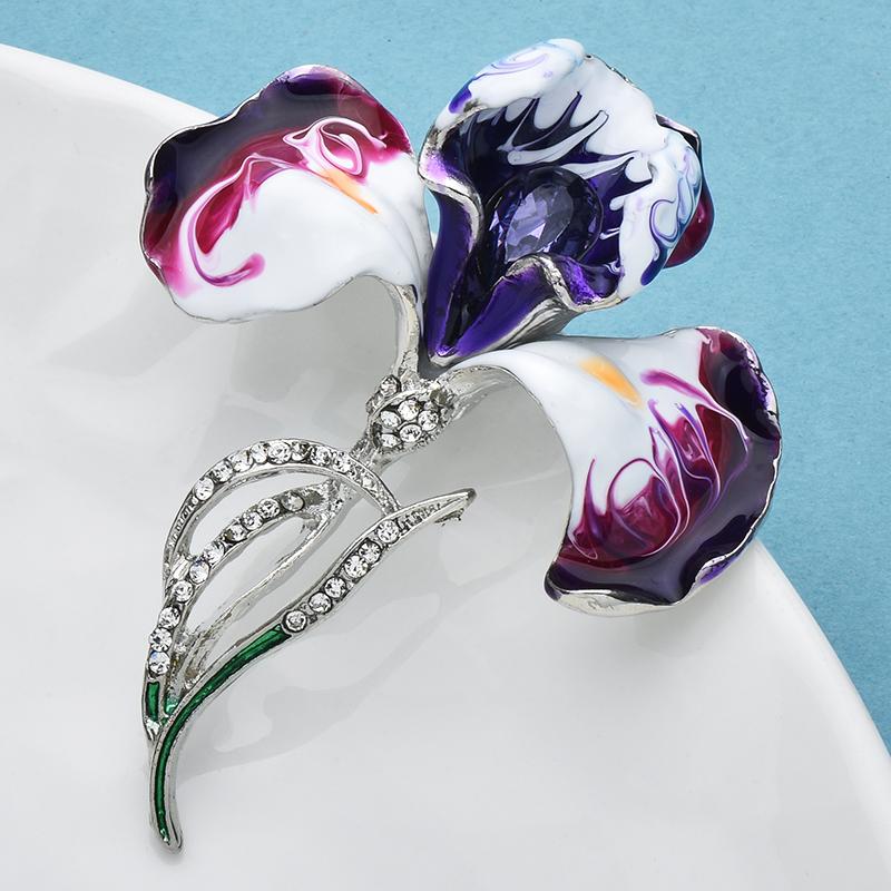 Enamel Orchid Flower Brooches Rhinestone Elegant Plants Brooch For Women's Clothes Backpack Pins Gifts