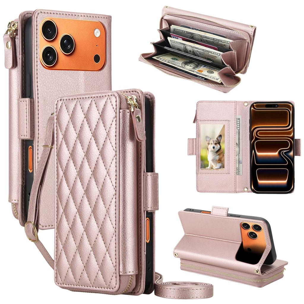 Crossbody Long Lanyard Multi Cards Solt Wallet Leather Case for iPhone 17 Pro Max 16 15 14 13 12 Shockproof Stand RFID Cover