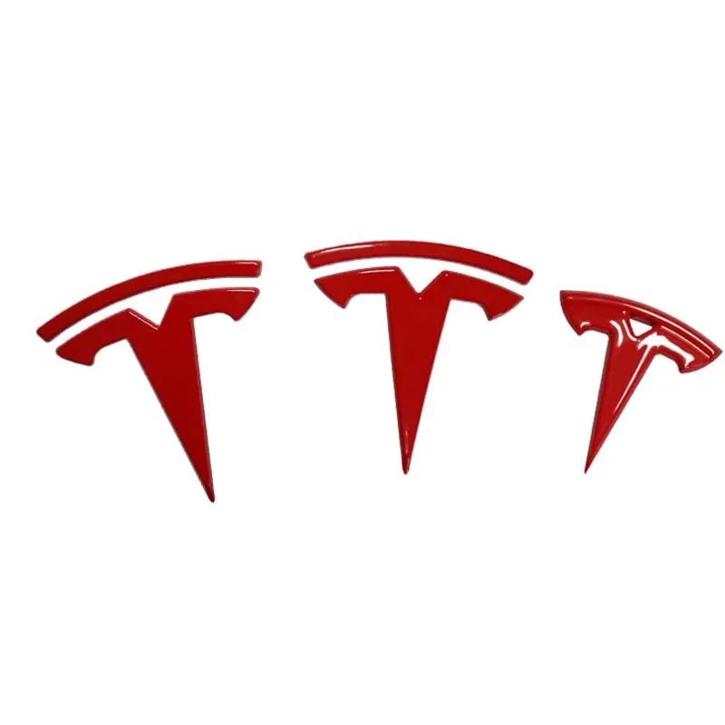 ZFX1 3pcs Car Front Rear Emblem Sticker Black for Tesla Model 3 Model Y Tail Box Auto Steering Wheel Decoration Modified Accessories