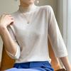 Women's Slim-Fit Half-High Collar Knit Top with Mid-Length Sleeves